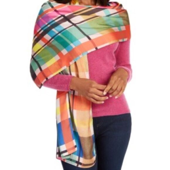 Echo Women's Hand Drawn Plaid Oblong Scarf One Size Multi - Picture 1 of 3